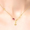 14K Love word Pink rose and heart necklace