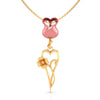 14 K  Pink Rose and Elongated Heart Flower pendant