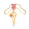 14 K  Pink Rose and Elongated Heart Flower pendant