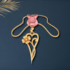 14 K  Pink Rose and Elongated Heart Flower pendant