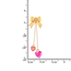 14K Gold Ribbon bow and dangling Pink Hearts Earings