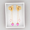 14K Bird and Pink hearts and pearls Gold earrings