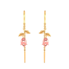 14K Pink Rose with Leaves Single chain Gold Earrings