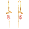 14K Pink Rose with Leaves Single chain Gold Earrings