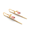 14K Pink Rose with Leaves Single chain Gold Earrings