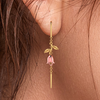 14K Pink Rose with Leaves Single chain Gold Earrings