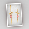 14K Pink Rose with Leaves Single chain Gold Earrings