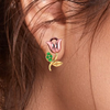 14K Pink Rose and Green stone leaves Gold Earrings