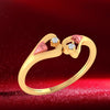 14K Double mini stone studded hearts ring