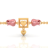 14K Gold Geometric Sqaure and Pink CZ Roses Bracelet