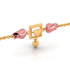 14K Gold Geometric Sqaure and Pink CZ Roses Bracelet