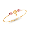 14K Gold Geometric Sqaure and Pink CZ Roses Bracelet