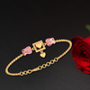 14K Gold Geometric Sqaure and Pink CZ Roses Bracelet