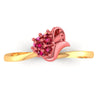 14K gold ring with a rose motif adorned with red stones