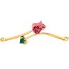 14K gold bracelet with a rose shaped design and a green stone 