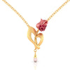 14K gold necklace with a rose flower design and a pearl accent 