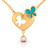 14K heart-shaped gold necklace with butterflies and a pearl drop 