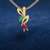 14K gold pendant with stone leaves and hollow leaves on a twig design 