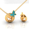 14K spherical gold pendant adorned with a butterfly on top and a hollowed-out butterfly in the center  