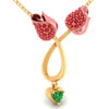 14K gold necklace with stone-studded double tulips and a heart drop 