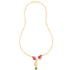 14K gold necklace with stone-studded double tulips and a heart drop 