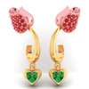 14K gold earrings with stone-studded rose flower design and a heart drop 