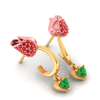 14K gold earrings with stone-studded rose flower design and a heart drop 