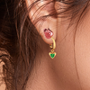 14K gold earrings with stone-studded rose flower design and a heart drop 