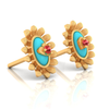 14K sunflower designed gold earrings with a heart in the center 