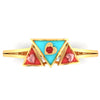 14K gold ring with a triad of triangular geometric patterns on top 