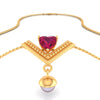 14K Gold Necklace With Heart Motif Set On A V Shape And Pearl Dangle