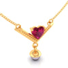 14K Gold Necklace With Heart Motif Set On A V Shape And Pearl Dangle