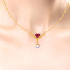 14K Gold Necklace With Heart Motif Set On A V Shape And Pearl Dangle