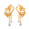 14k (585) Gold Earrings Having Framed Floral Studs With Pearl Dangles