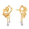 14k (585) Gold Earrings Having Framed Floral Studs With Pearl Dangles