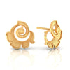 14k (585) Gold Earrings With Floral Stud Design And Swirl Detail