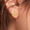 14k (585) Gold Earrings With Floral Stud Design And Swirl Detail