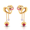 14k (585) Gold Earrings Having Interlocking Hearts Design With Heart And Pearl Danglers