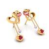 14k (585) Gold Earrings Having Interlocking Hearts Design With Heart And Pearl Danglers