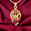 14K Gold Pendant With Pearl In A Cage Design And Embedded Gemstones