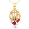 14K Gold Pendant With Pearl In A Cage Design And Embedded Gemstones