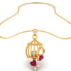 14K Gold Pendant With Pearl In A Cage Design And Embedded Gemstones