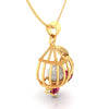 14K Gold Pendant With Pearl In A Cage Design And Embedded Gemstones