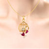 14K Gold Pendant With Pearl In A Cage Design And Embedded Gemstones