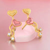 14k (585) Gold Earrings With Floating Hearts Design And Embedded Stones