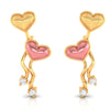 14k (585) Gold Earrings With Floating Hearts Design And Embedded Stones