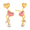 14k (585) Gold Earrings With Floating Hearts Design And Embedded Stones