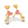 14k (585) Gold Earrings With Floating Hearts Design And Embedded Stones