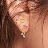 14k (585) Gold Earrings With Floating Hearts Design And Embedded Stones