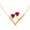 14K Gold Necklace With Walking Hearts Design Set On A V Shape In The Centre